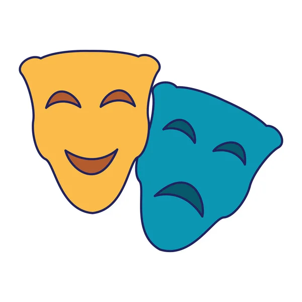 剧院面具沙和快乐卡通蓝线 — 图库矢量图片