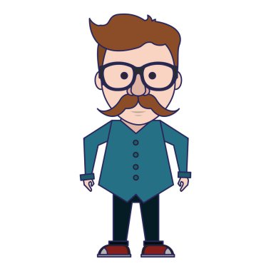 Gözlük ve bıyık mavi çizgiler ile Hipster adam