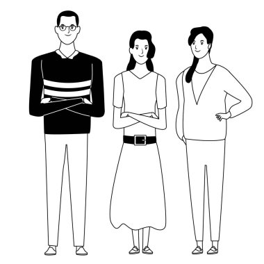 siyah beyaz insan avatar çizgi film karakteri grubu