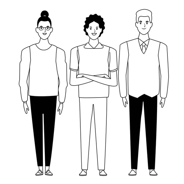 Ομάδα ανθρώπων χαρακτήρα καρτούν Avatar σε μαύρο και άσπρο — Διανυσματικό Αρχείο
