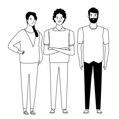 siyah beyaz insan avatar çizgi film karakteri grubu