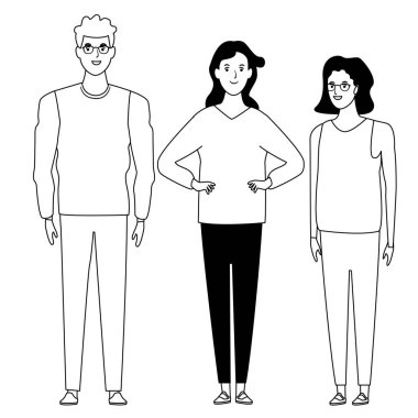 siyah beyaz insan avatar çizgi film karakteri grubu