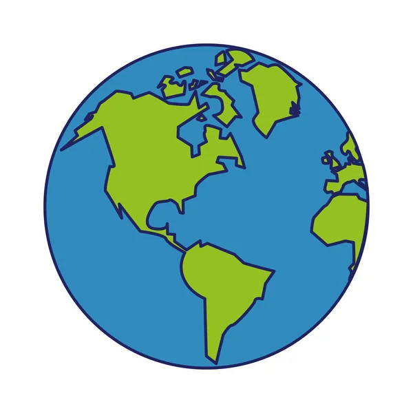 Tierra mundo de dibujos animados símbolo aislado líneas azules — Vector de stock
