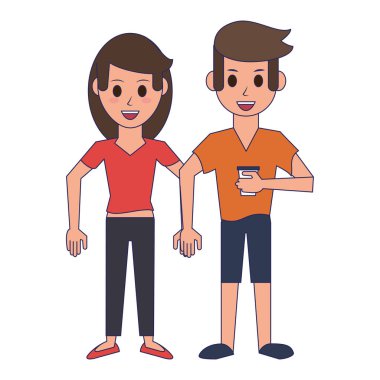 çift içme kahve karikatür mavi çizgiler