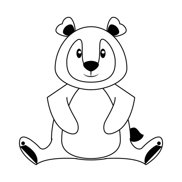 Orso selvatico carino animale cartone animato in bianco e nero — Vettoriale Stock