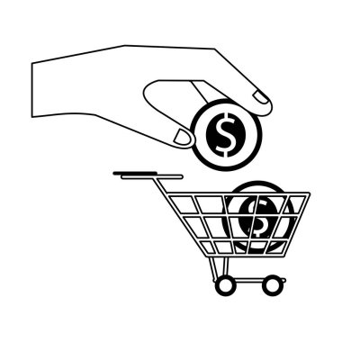 Siyah beyaz alışverişte el tasarrufu para