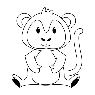 Siyah beyaz Maymun yaban hayatı sevimli hayvan karikatür