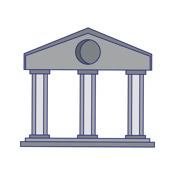 銀行の建物の青い線が分離されたシンボル — ストックベクタ