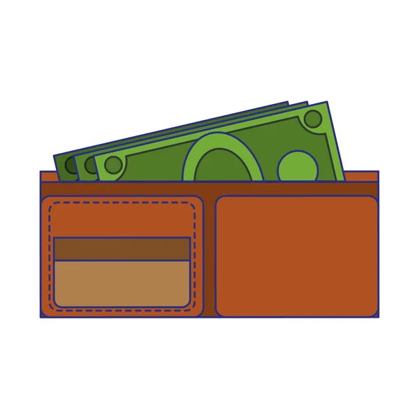 Πορτοφόλι με σύμβολο χρήματος απομονωμένες μπλε γραμμές — Διανυσματικό Αρχείο