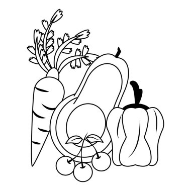 Sebze sağlıklı gıda karikatür siyah ve beyaz izole