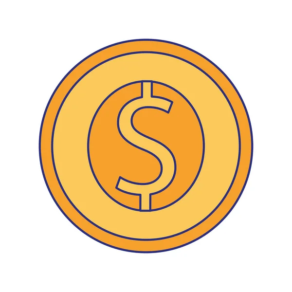 Moneda dinero aislado dibujos animados líneas azules — Vector de stock