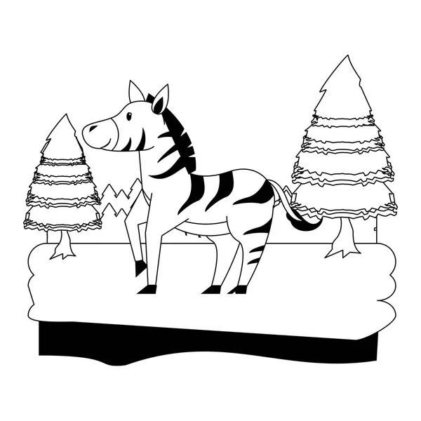 Zèbre animalier mignon dessin animé animal en noir et blanc — Image vectorielle