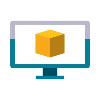 Ekran teknolojisi Vektör illüstrasyon küp ile bilgisayar monitörü