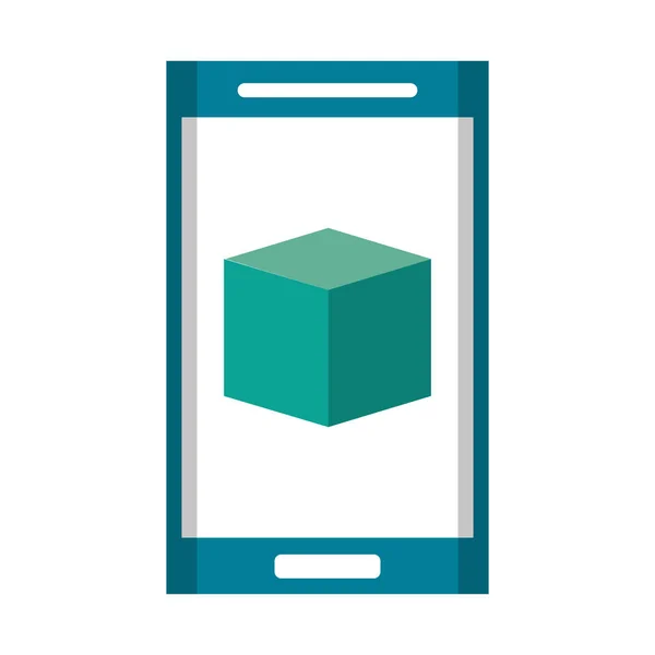 Smartphone con cubo en la pantalla símbolo Vector ilustración — Vector de stock