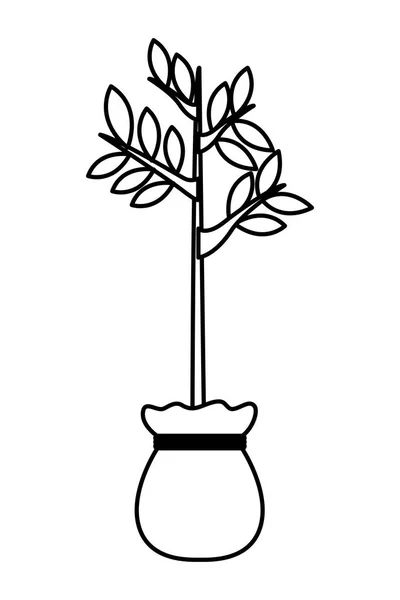 Piccolo albero che cresce da crescere sacchetto in bianco e nero — Vettoriale Stock