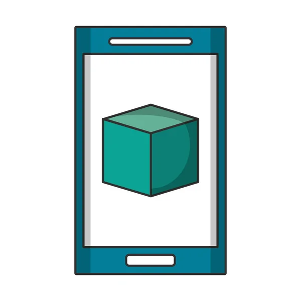 Smartphone con cubo en la pantalla símbolo — Vector de stock