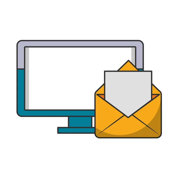Pantalla de computadora y símbolo de correo electrónico aislados — Vector de stock
