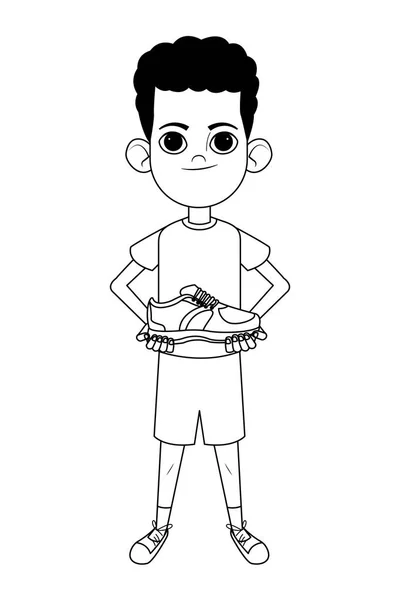 Petit enfant avatar personnage de dessin animé noir et blanc — Image vectorielle