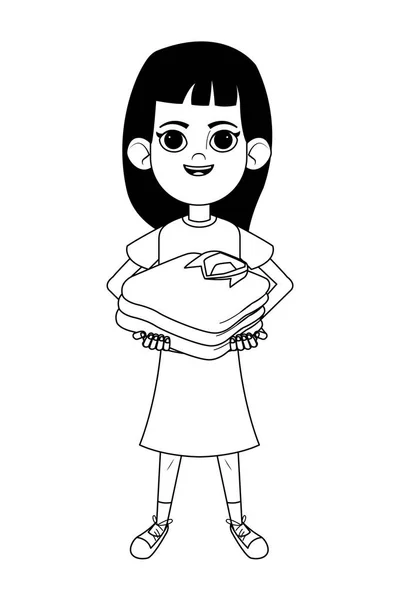 Kleine Kid avatar cartoon karakter zwart-wit — Stockvector