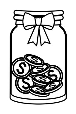 sikke simgesi karikatür siyah beyaz ile cam kavanoz