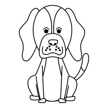sevimli köpek oturan simge karikatür siyah beyaz