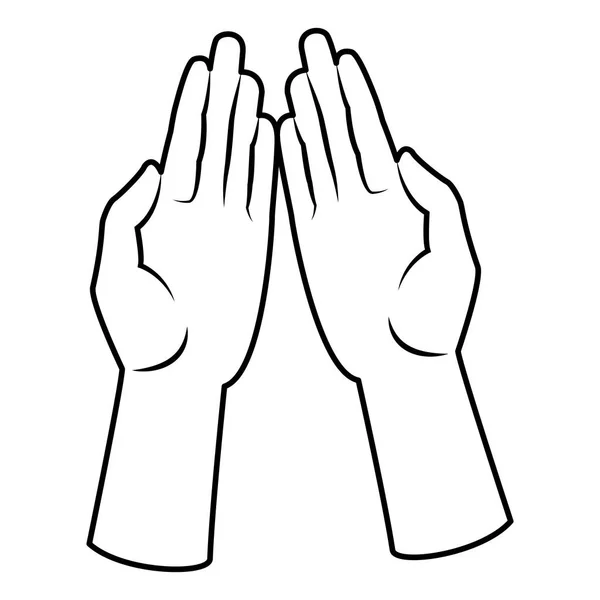 Mani aperte di fronte in bianco e nero — Vettoriale Stock