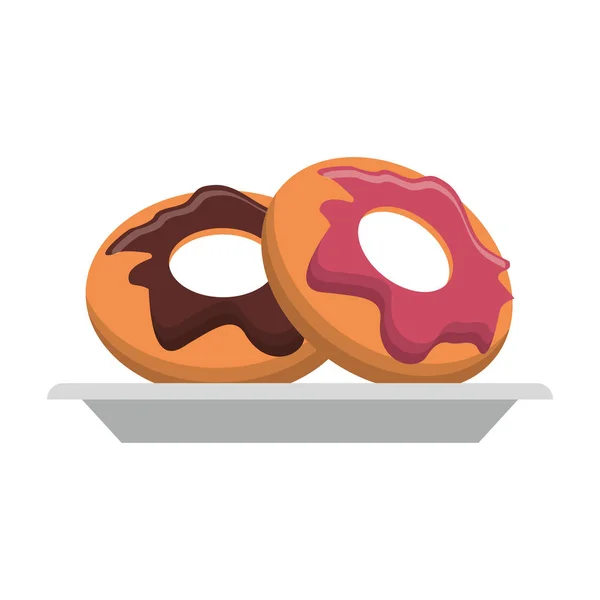 Sobremesas de rosquinhas em prato ilustração vetorial — Vetor de Stock