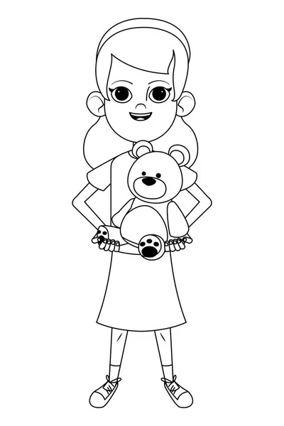 Little kid avatar cartoon character black and white — Stock Vector