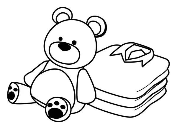 Ursinho de pelúcia brinquedo e roupas dobradas preto e branco —  Vetores de Stock