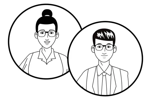 Pasangan bisnis avatar profil gambar dalam ikon bundar hitam dan putih - Stok Vektor