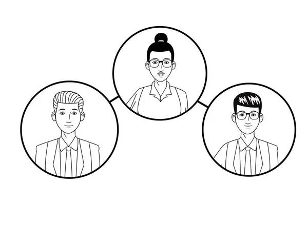 Grupp av affärsfolk avatar profilbild i rund ikon svart och vitt — Stock vektor