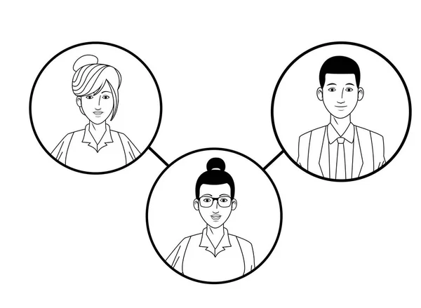 Groep zakelijke mensen avatar profielfoto in ronde pictogram zwart-wit — Stockvector