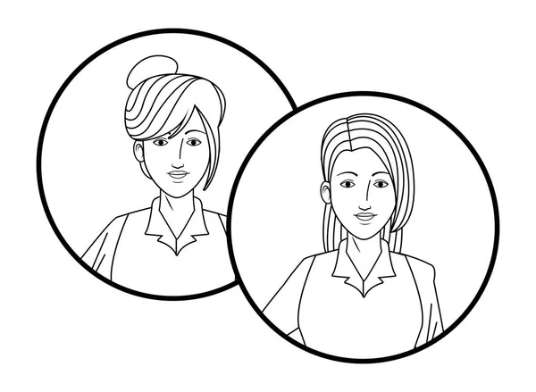 Imagen de perfil de mujer de negocios avatar en iconos redondos blanco y negro — Vector de stock