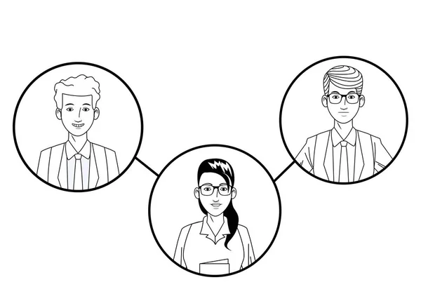 Grupo de gente de negocios avatar foto de perfil en icono redondo blanco y negro — Vector de stock