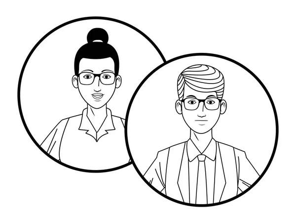 Couple d'affaires avatar photo de profil en icônes rondes noir et blanc — Image vectorielle