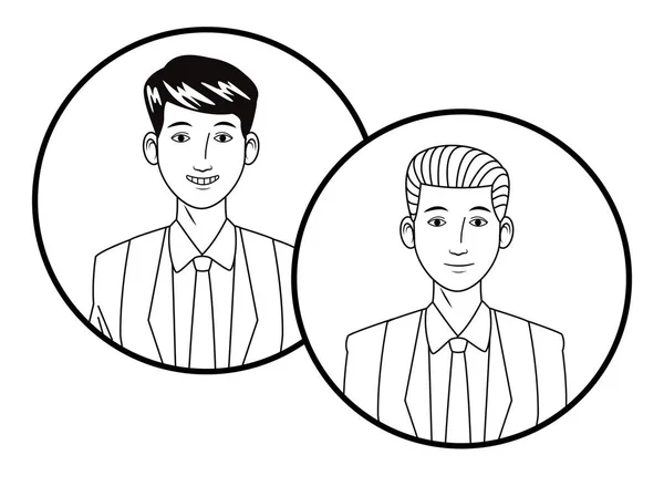 Affärsmän avatar profilbild i runda ikoner svart och vitt — Stock vektor