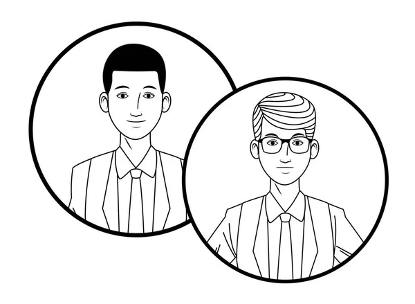 Uomini d'affari avatar profilo foto in icone rotonde in bianco e nero — Vettoriale Stock