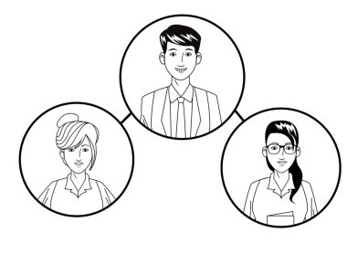 yuvarlak simge siyah beyaz iş adamları avatar profil resmi grubu