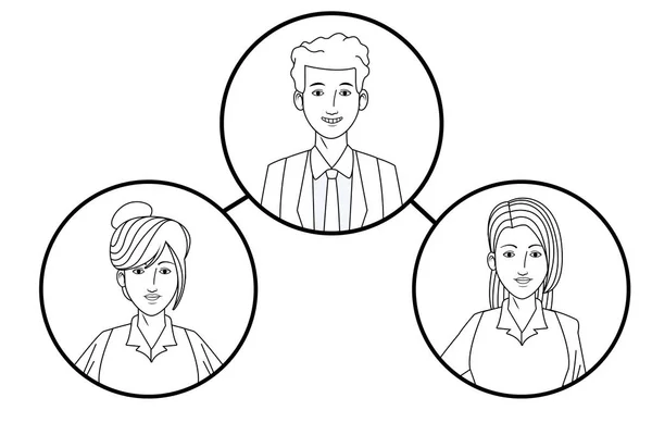 Grupo de gente de negocios avatar foto de perfil en icono redondo blanco y negro — Vector de stock
