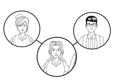 yuvarlak simge siyah beyaz iş adamları avatar profil resmi grubu