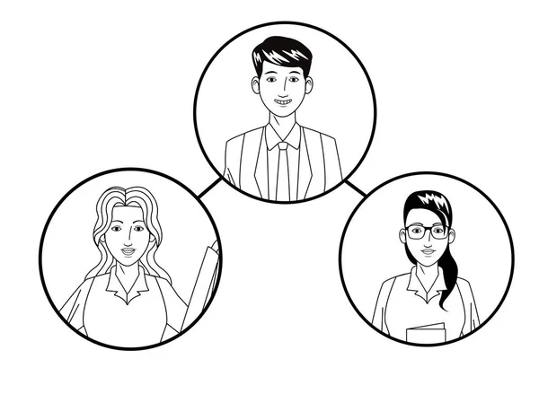 Grupa ludzi biznesu avatar obrazek w okrągłym ikona czarno-biały — Wektor stockowy