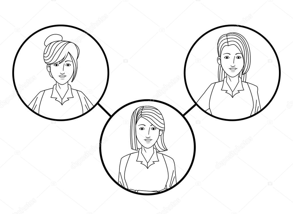 businesswomen avatar profile picture in round icons black and white