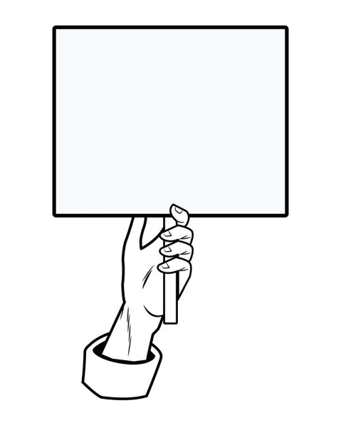 Pop arte mão segurando sinal em branco preto e branco isolado — Vetor de Stock
