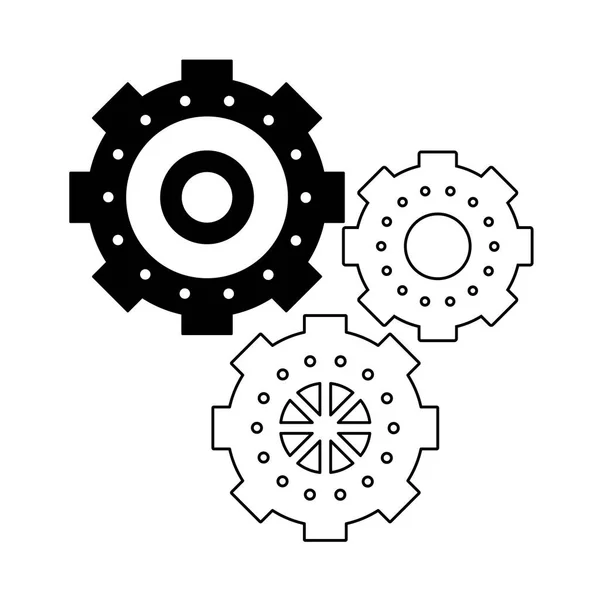 Engranajes piezas de maquinaria símbolo de trabajo en blanco y negro — Archivo Imágenes Vectoriales