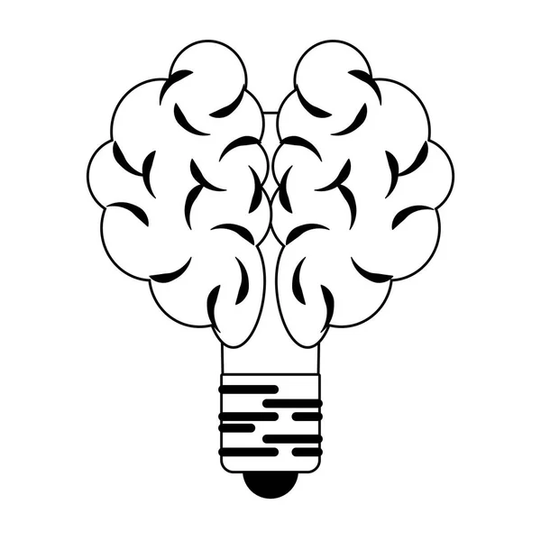 Ampul ampul beyin şekli sembolü siyah ve beyaz izole — Stok Vektör