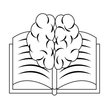 Kitap siyah ve beyaz izole insan beyin sembolü ile açık