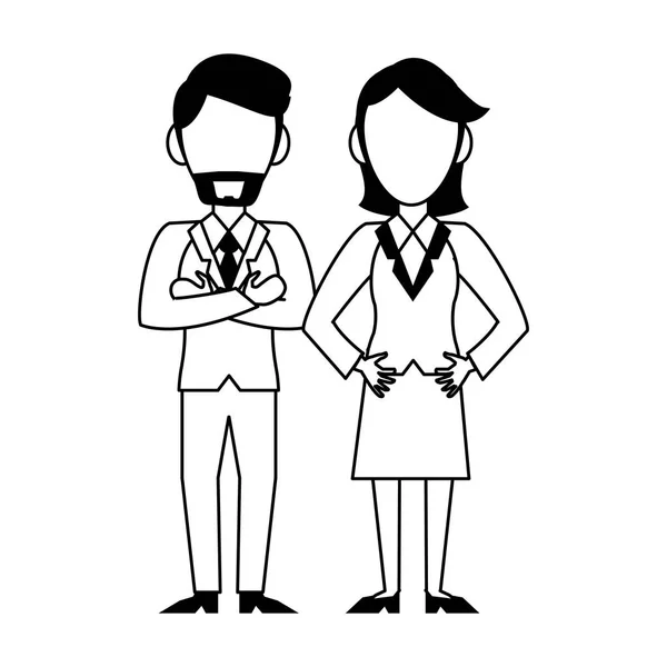 Geschäftsführendes Paar Karikatur in Schwarz und Weiß — Stockvektor