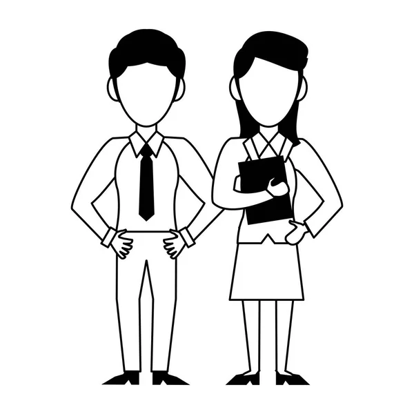 Exécutif couple d'affaires bande dessinée isolé en noir et blanc — Image vectorielle