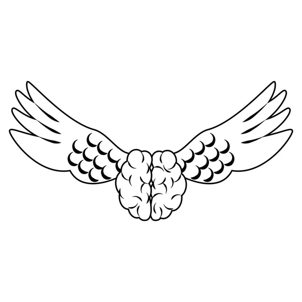 Agy szárnyakkal izolált szimbólum, fekete-fehér — Stock Vector