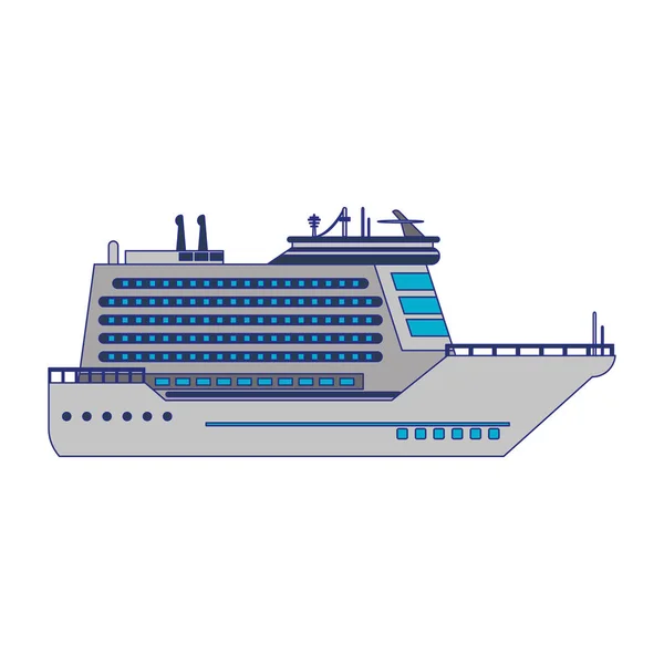 Cruise ship boat sideview isolated blue lines — Stock Vector